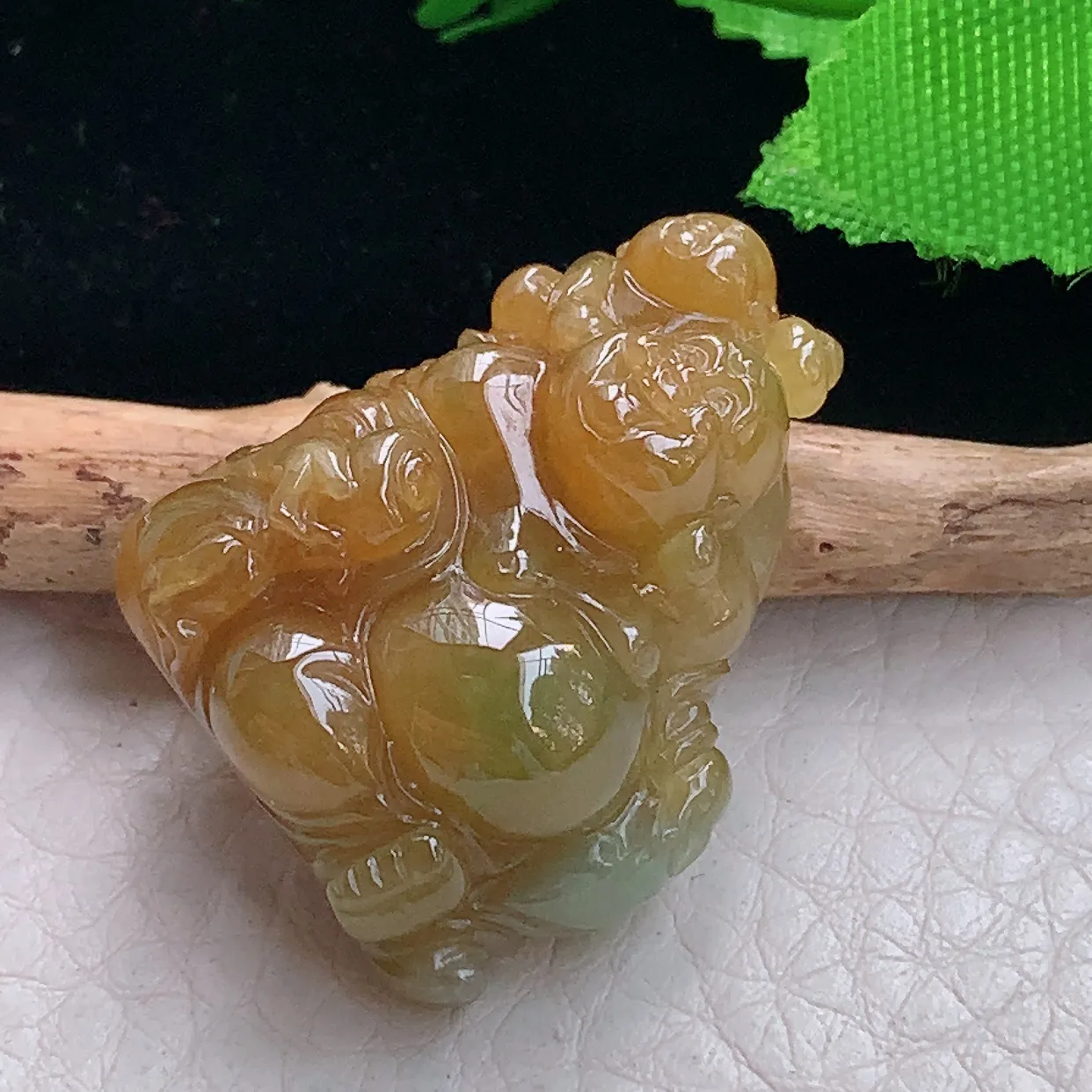 Lz实拍29.2*23.8*11.5天然缅甸翡翠冰糖黄弥勒佛吊坠 佛公玉坠