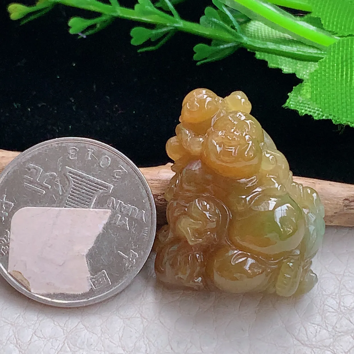 Lz实拍29.2*23.8*11.5天然缅甸翡翠冰糖黄弥勒佛吊坠 佛公玉坠