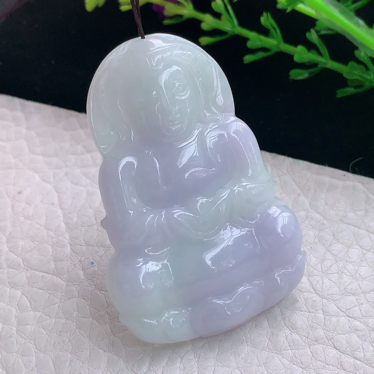 zen实拍52.2*36*6.8天然缅甸翡翠紫罗观音菩萨吊坠 观世音毛衣坠