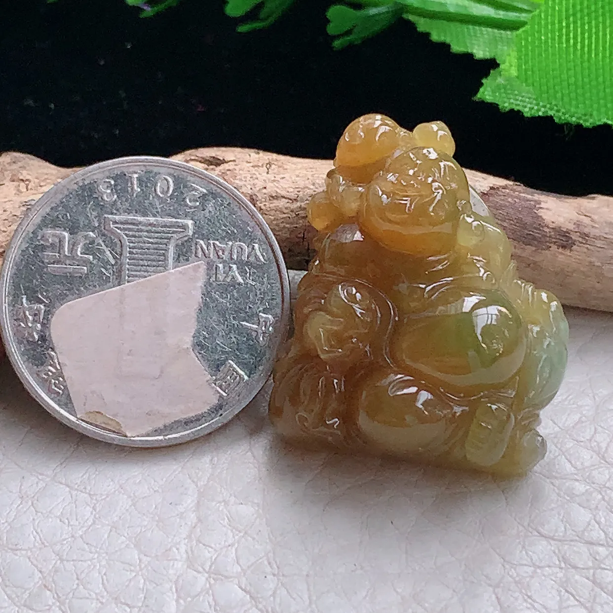 Lz实拍29.2*23.8*11.5天然缅甸翡翠冰糖黄弥勒佛吊坠 佛公玉坠