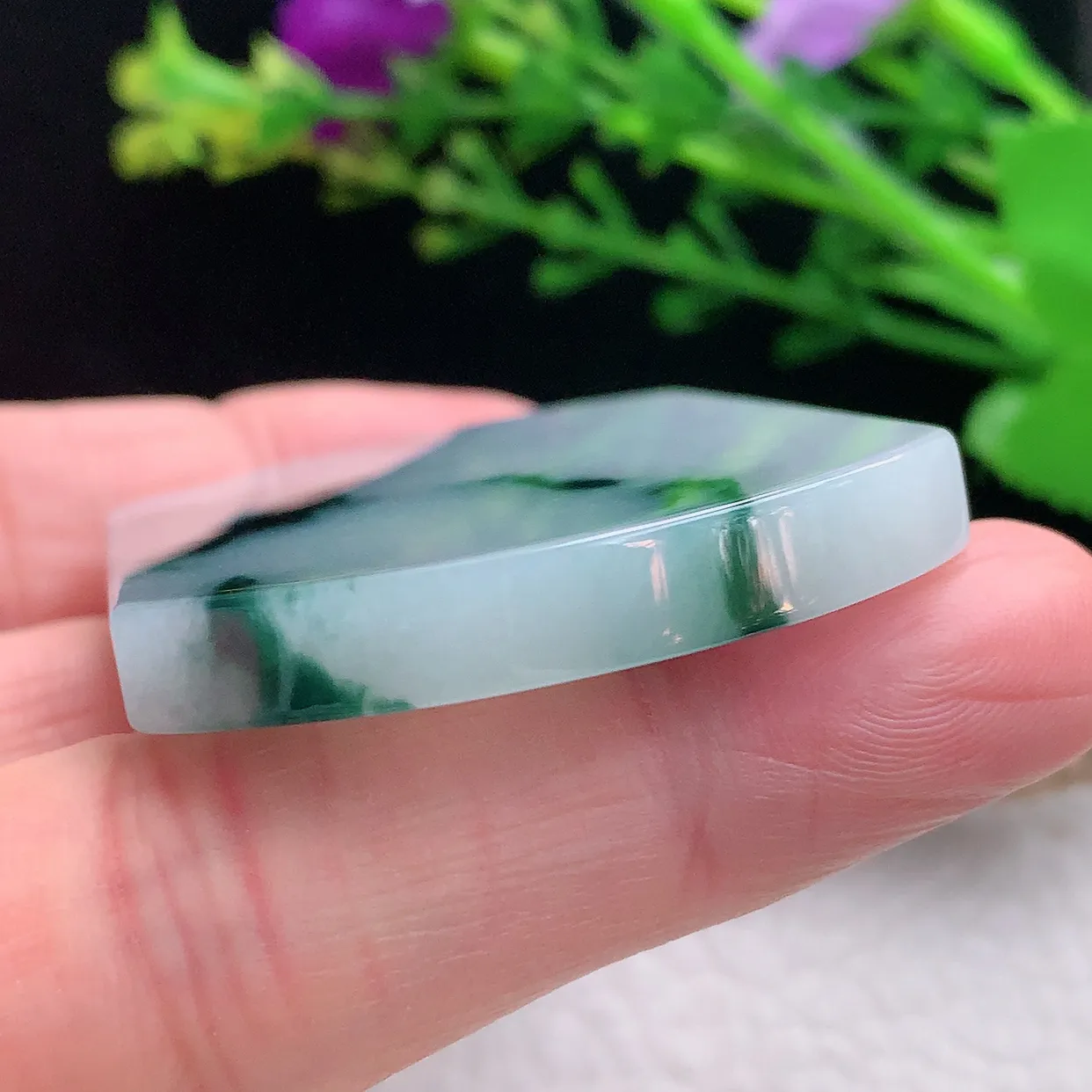 zen实拍52.5*39*6天然缅甸翡翠飘花平安无事牌吊坠 大气男款玉坠