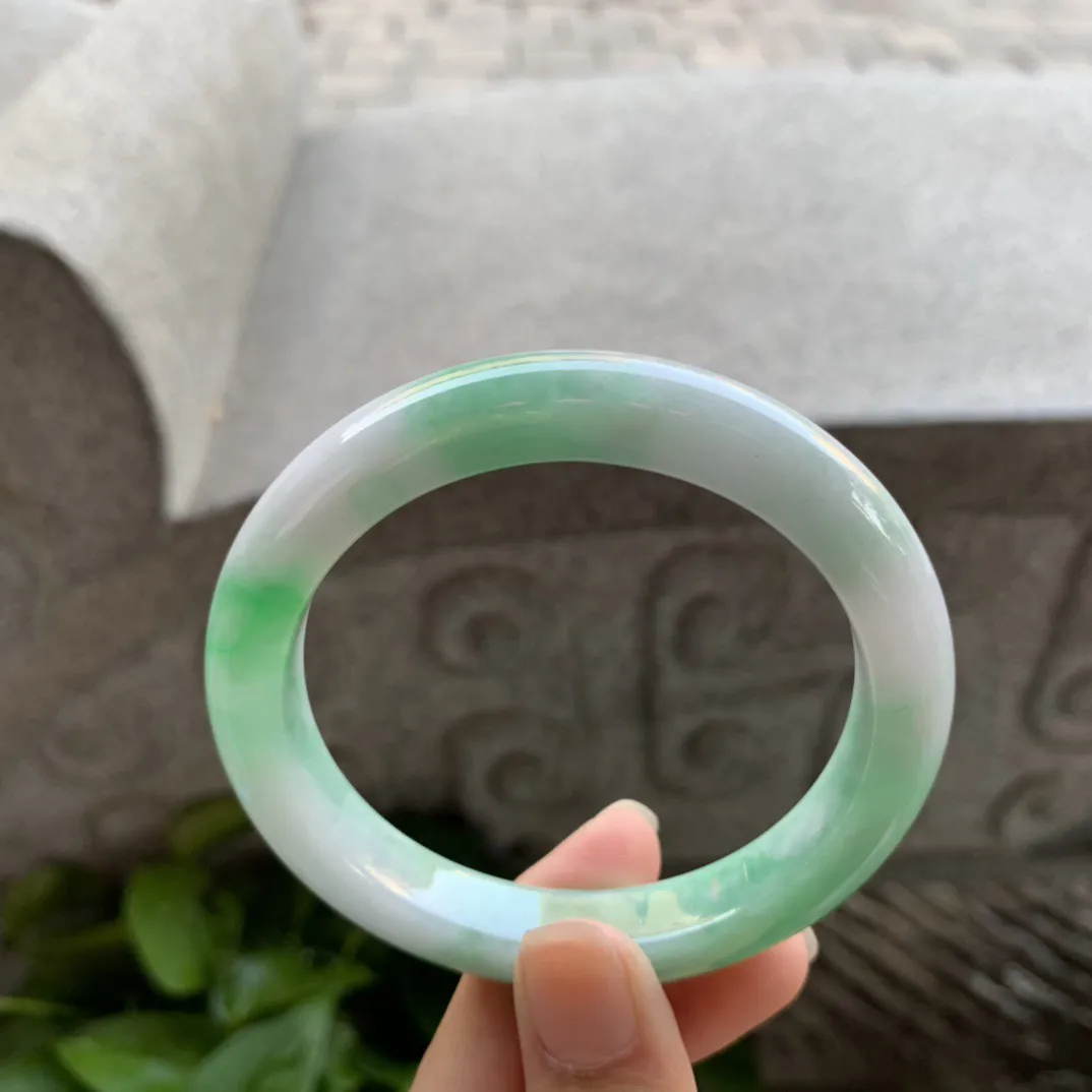 圈口56.7-10.3-8.7【飘绿正圈手镯】正圈56 57可戴