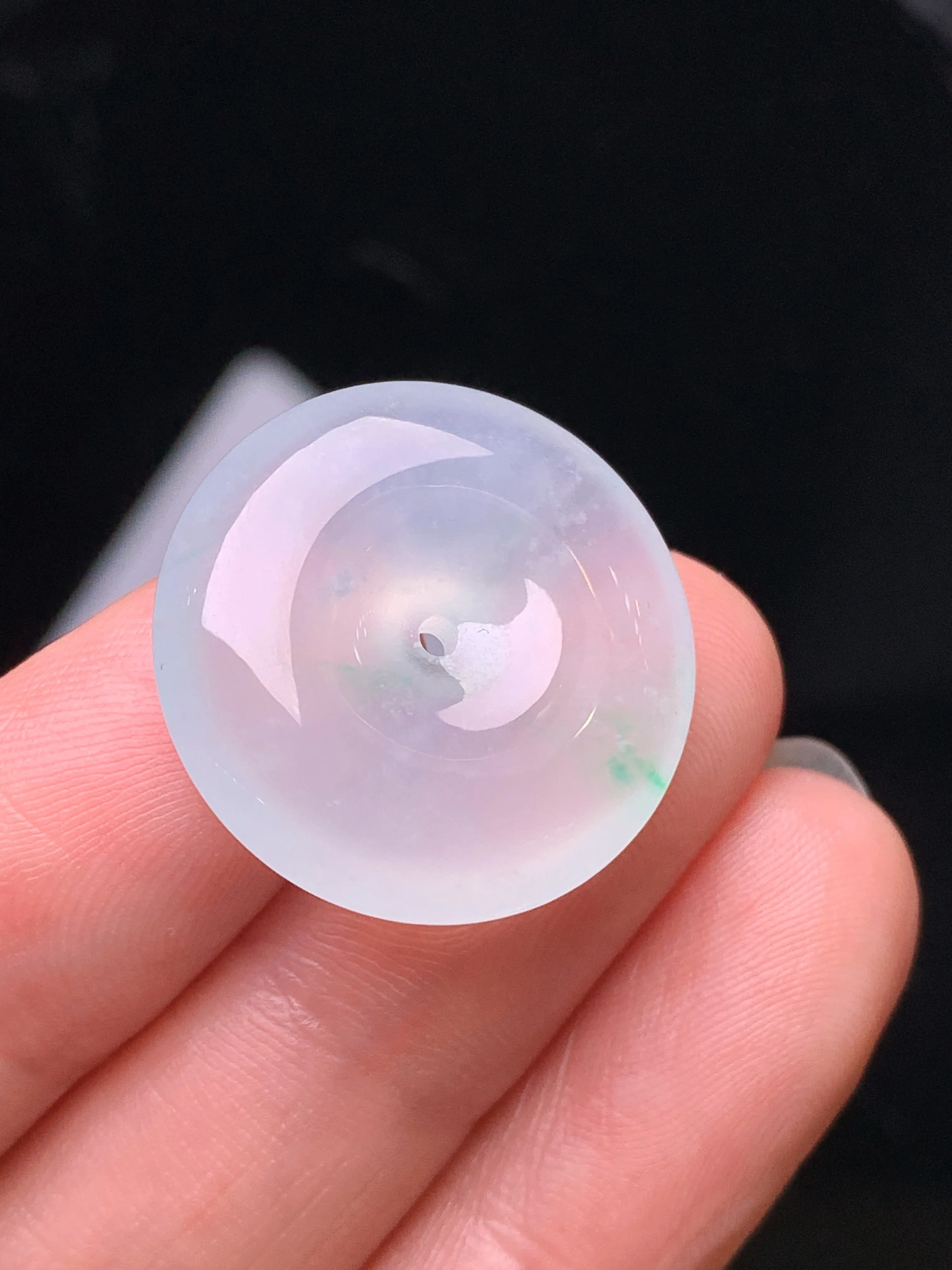 冰种平安扣吊坠 玉质细腻 色泽清新艳丽 整体尺寸21.5*6