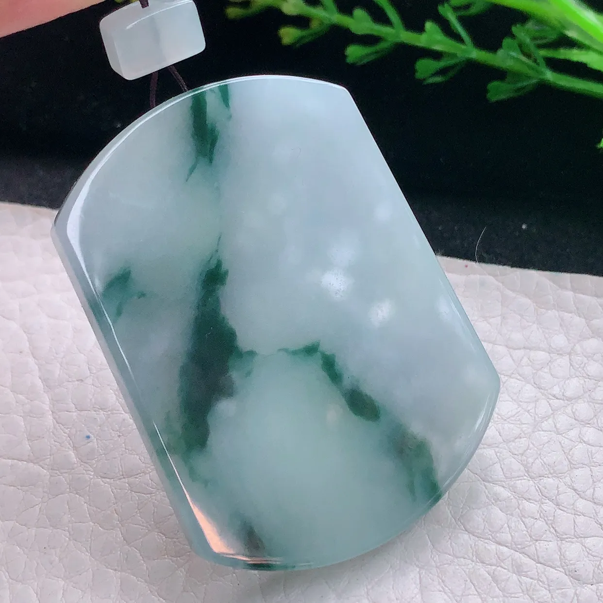 zen实拍52.5*39*6天然缅甸翡翠飘花平安无事牌吊坠 大气男款玉坠