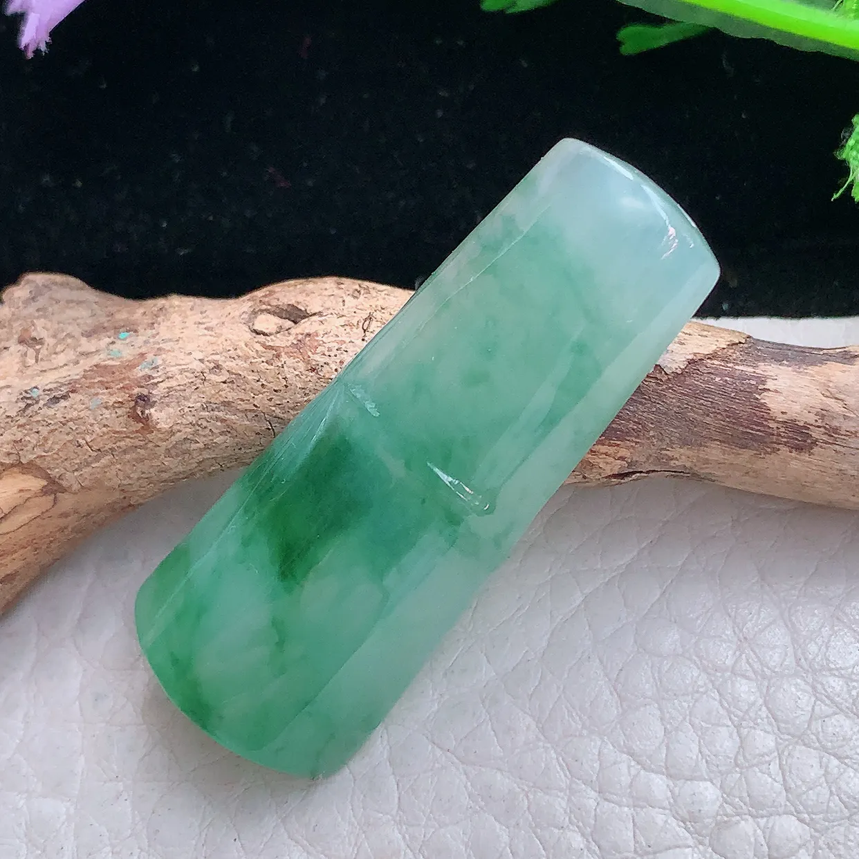 Lz实拍41.5*16.8*6.5天然缅甸翡翠冰透竹节吊坠 节节高升玉坠