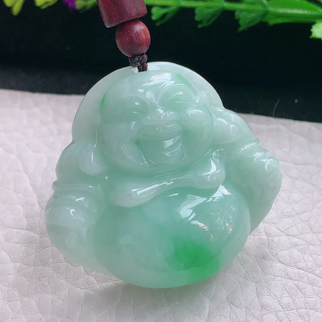zen实拍41.8*46.3*12天然缅甸翡翠飘绿大肚佛公吊坠 弥勒佛毛衣坠