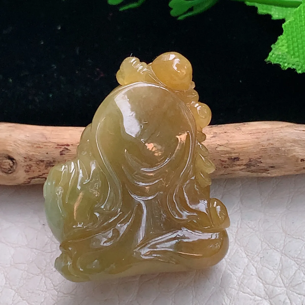 Lz实拍29.2*23.8*11.5天然缅甸翡翠冰糖黄弥勒佛吊坠 佛公玉坠