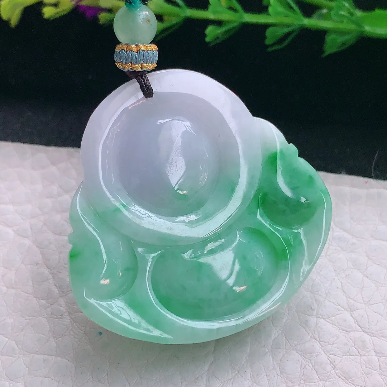 zen实拍41*42*11天然缅甸翡翠飘绿大肚佛公吊坠 弥勒佛毛衣坠