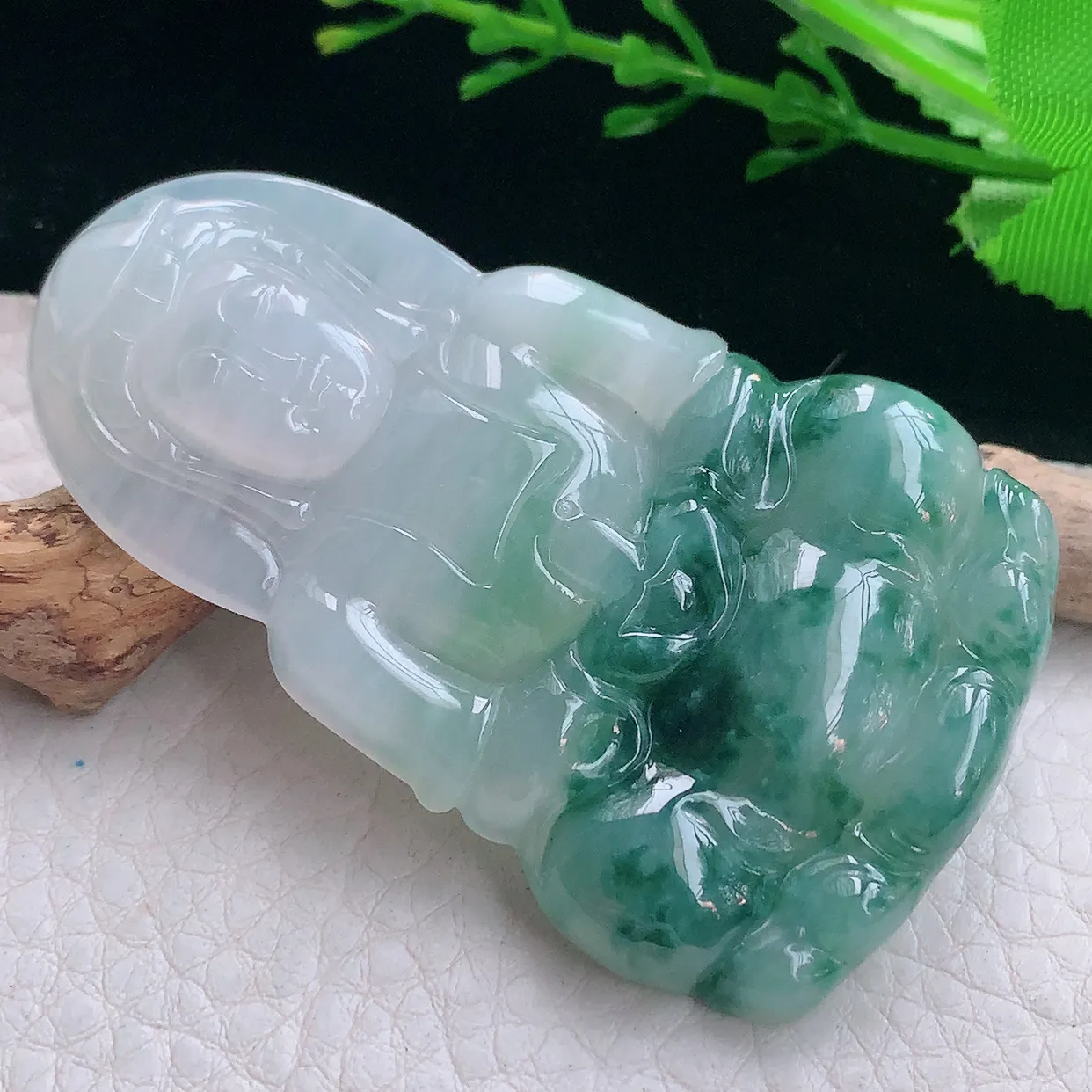 zen实拍63.5*39.2*5.8天然缅甸翡翠飘花大观音牌吊坠 观世音菩萨