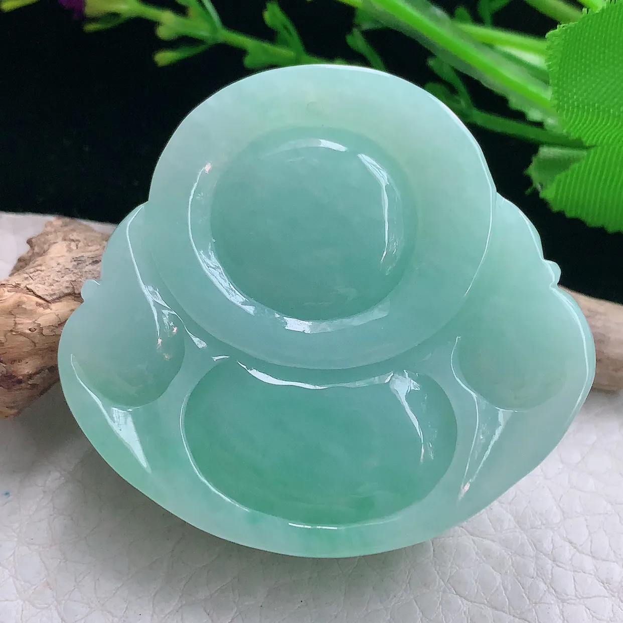 zen实拍46.3*50.5*15天然缅甸翡翠浅绿大佛公吊坠 弥勒笑佛毛衣坠