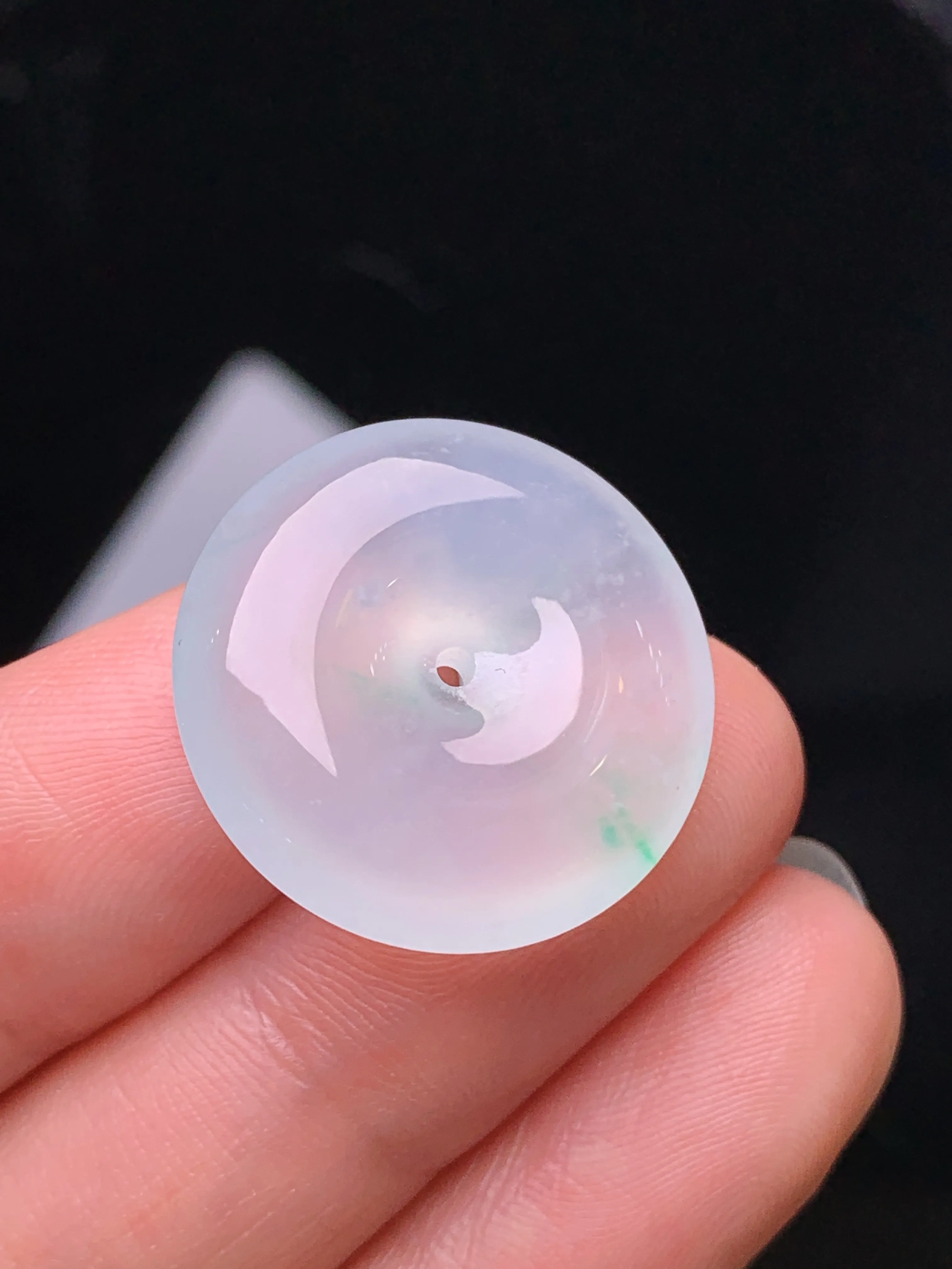 冰种平安扣吊坠 玉质细腻 色泽清新艳丽 整体尺寸21.5*6