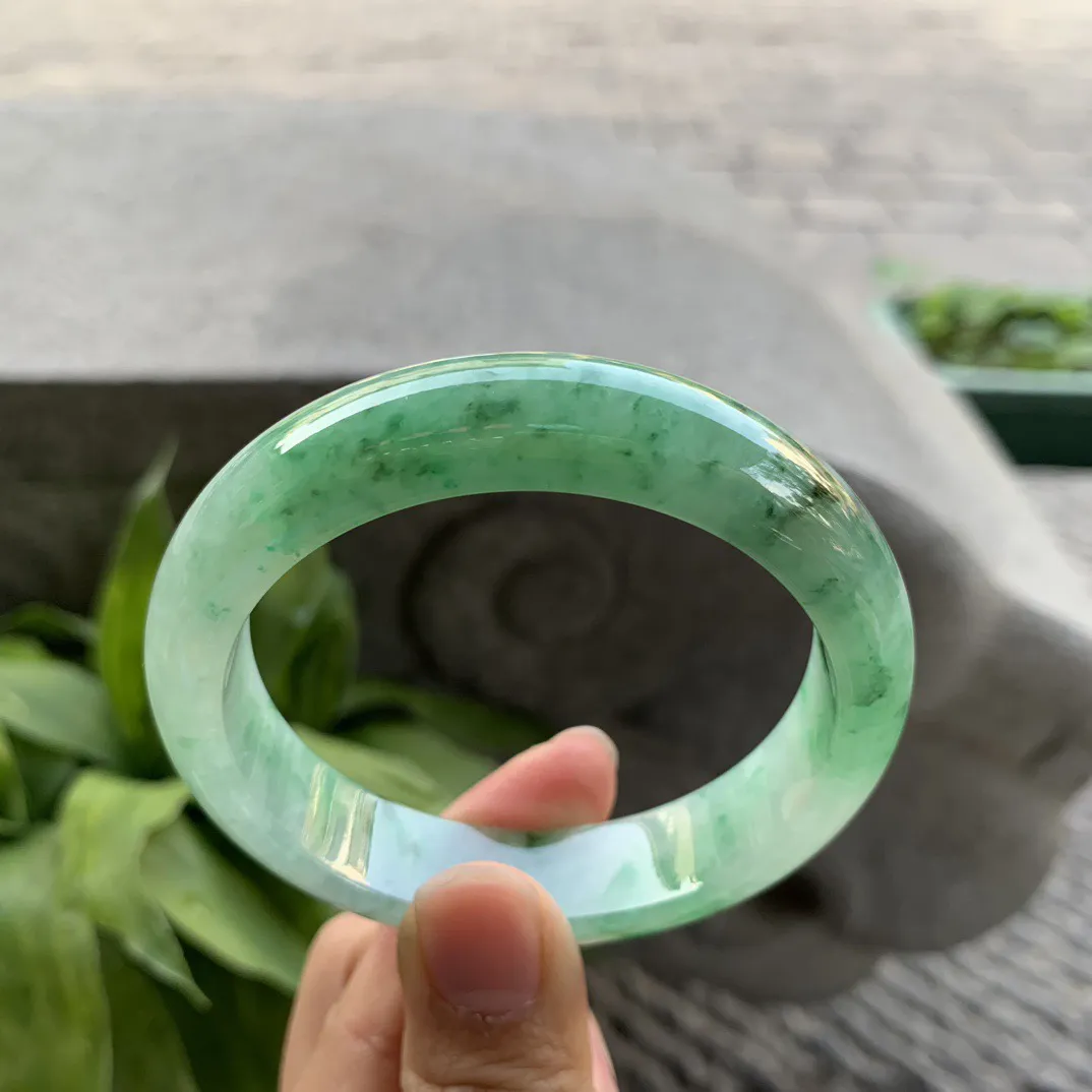 圈口56.3-13.5-8.1 【飘绿正圈手镯】正圈56 57可戴