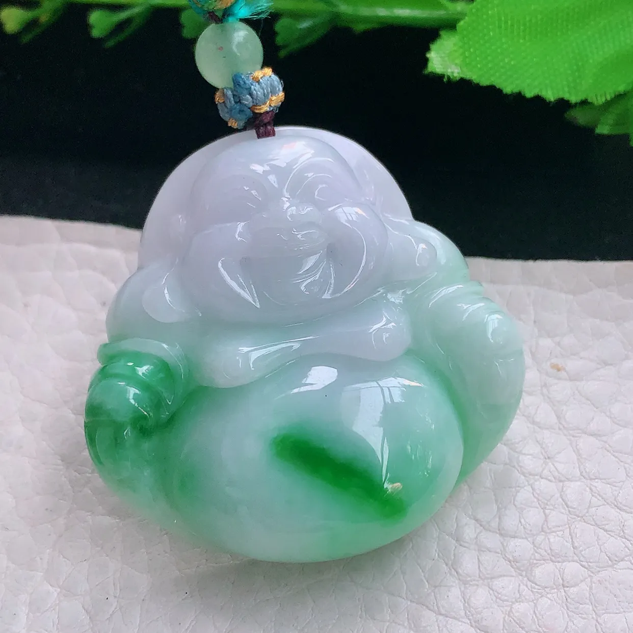 zen实拍41*42*11天然缅甸翡翠飘绿大肚佛公吊坠 弥勒佛毛衣坠