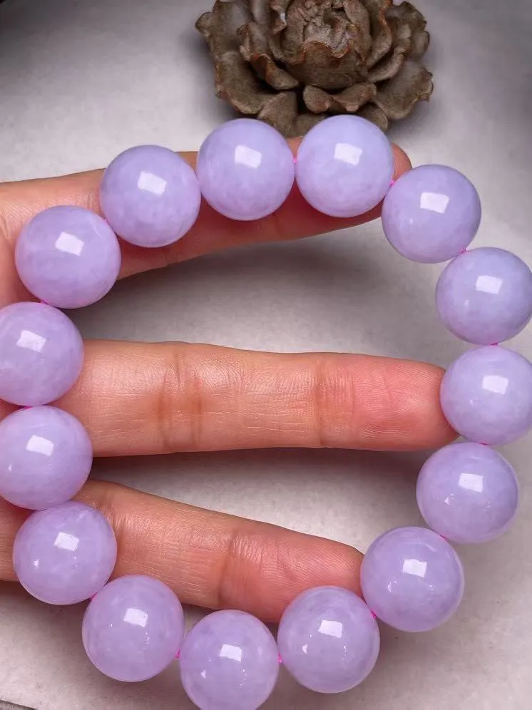 冰糯种紫罗兰【圆珠手串】种水好，玉质细腻 ，卖相好.