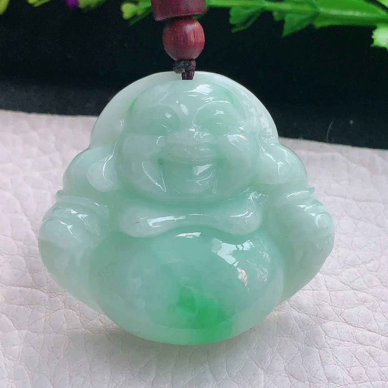 zen实拍41.8*46.3*12天然缅甸翡翠飘绿大肚佛公吊坠 弥勒佛毛衣坠