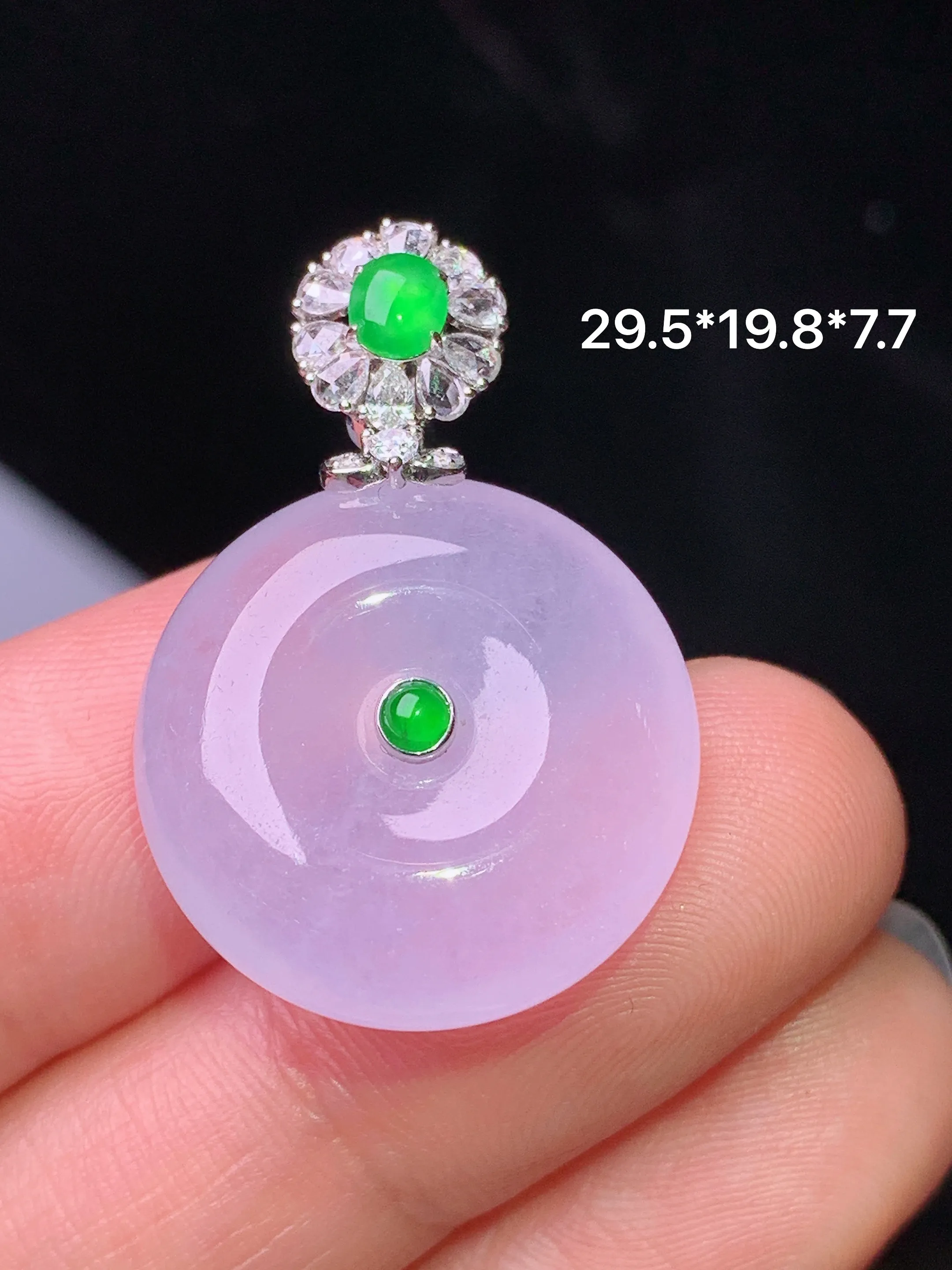 18k金钻镶嵌冰紫罗兰平安扣吊坠 玉质细腻 色泽清新艳丽 整体尺寸29.5*19.8*7.7