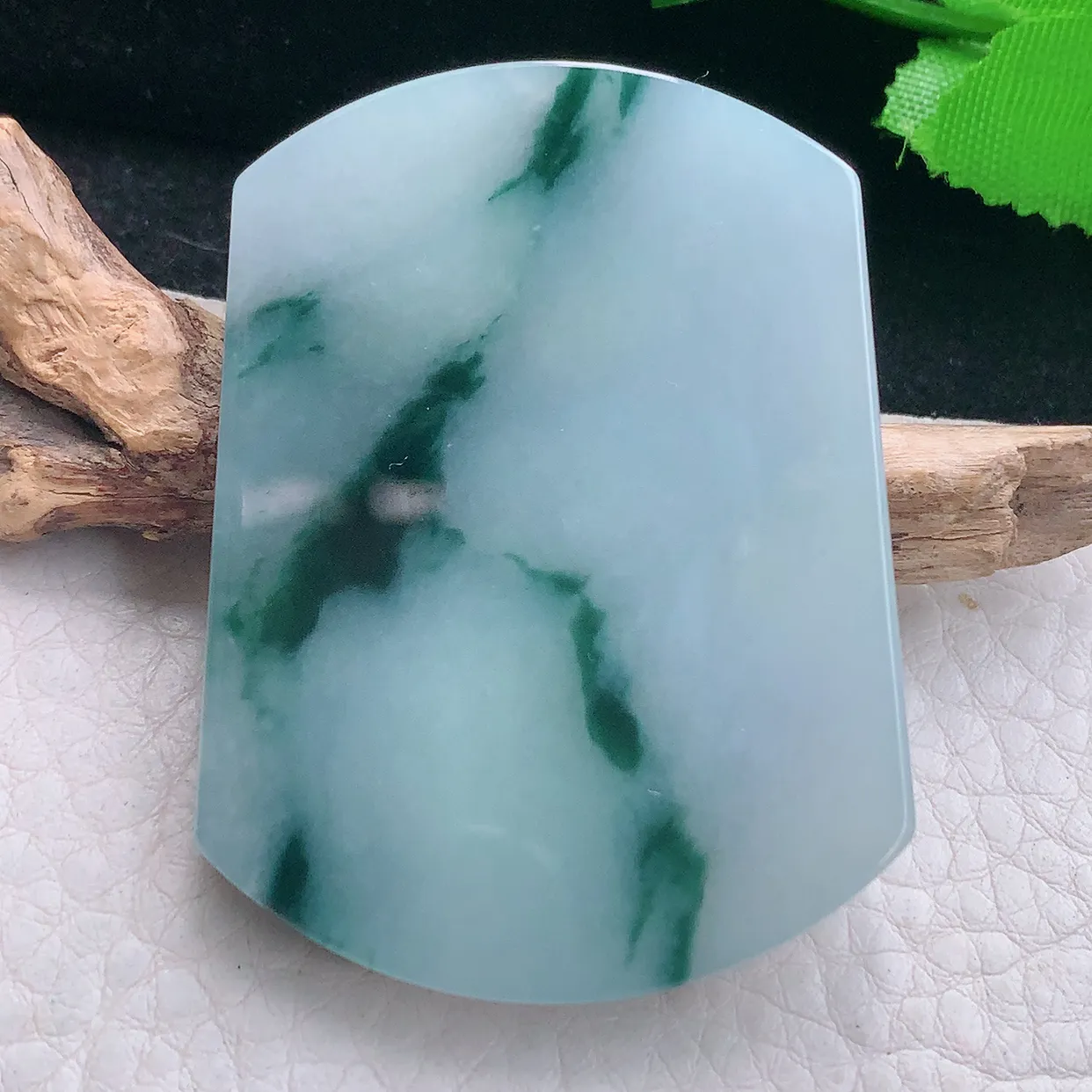 zen实拍52.5*39*6天然缅甸翡翠飘花平安无事牌吊坠 大气男款玉坠