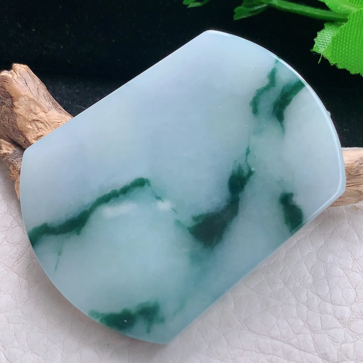 zen实拍52.5*39*6天然缅甸翡翠飘花平安无事牌吊坠 大气男款玉坠