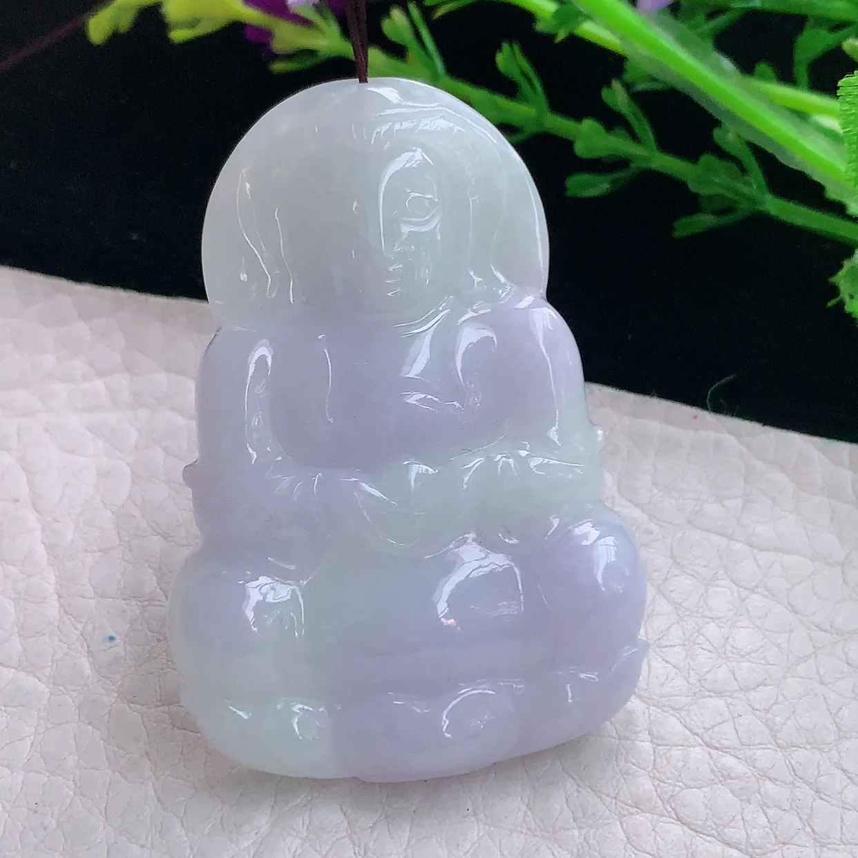 zen实拍52.2*36*6.8天然缅甸翡翠紫罗观音菩萨吊坠 观世音毛衣坠