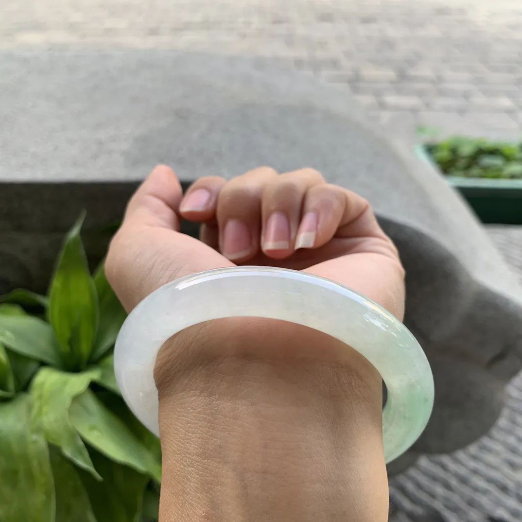 大圈口 58.1-10.5【冰晴绿圆条手镯】圆条58 59可戴