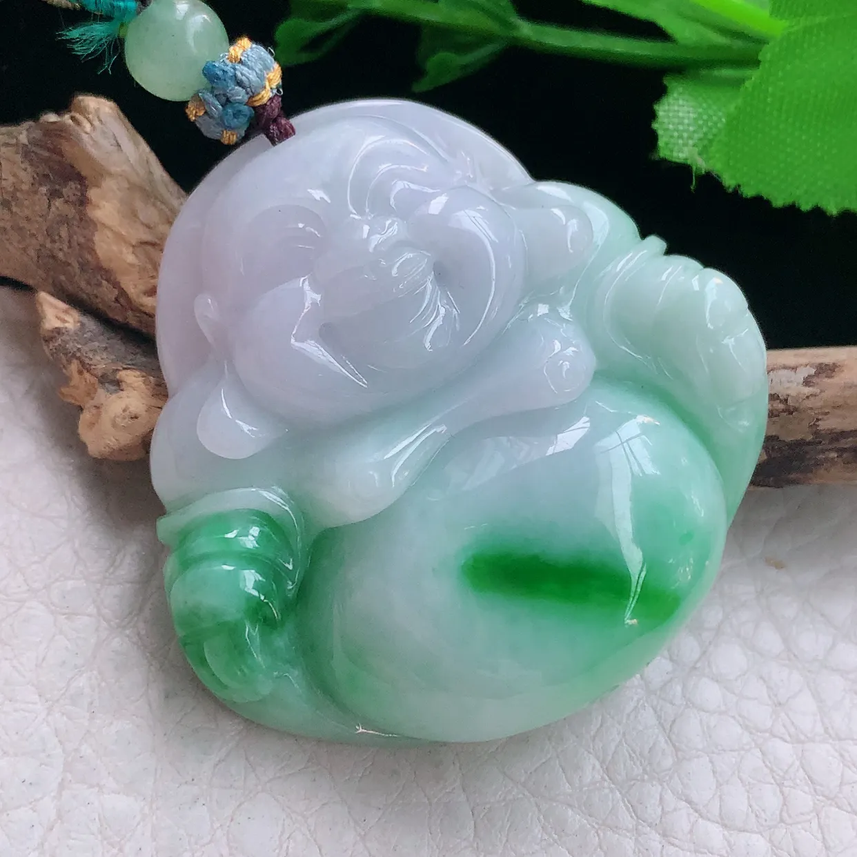 zen实拍41*42*11天然缅甸翡翠飘绿大肚佛公吊坠 弥勒佛毛衣坠
