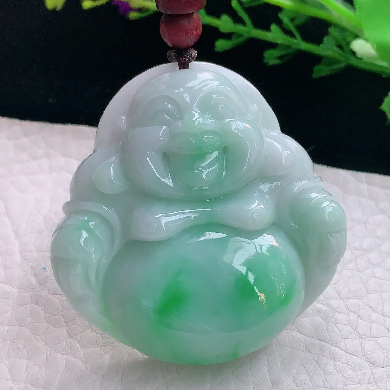 zen实拍48.6*47.8*12.3天然缅甸翡翠飘绿大佛公吊坠 毛衣坠