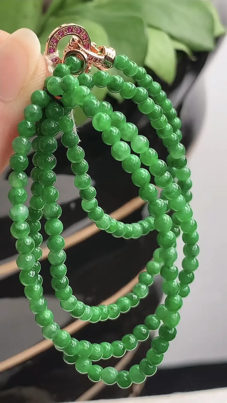 a货翡翠冰种满绿圆珠小米珠项链毛衣链 尺寸3.4mm 重量14.38g 1216