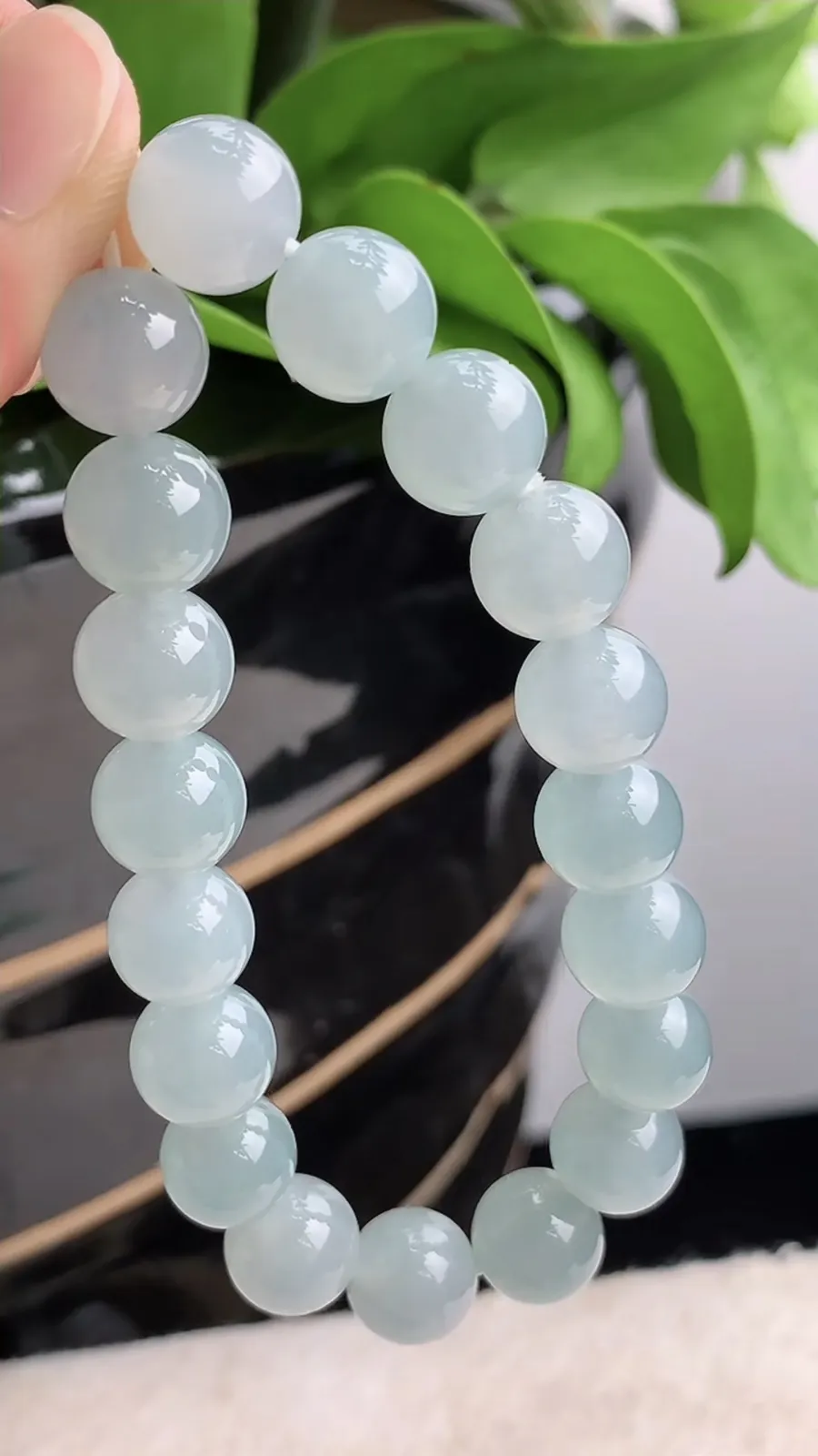 a货翡翠老坑冰种晴水圆珠佛珠手串19颗 尺寸9.6mm 重量37.86g 1215