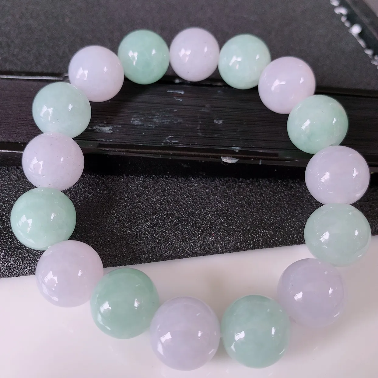 自然光实拍，大颗冰润紫罗兰、满绿翡翠手串手链，种老水足，冰清玉润  颜色漂亮  #46.18取一尺寸13.2