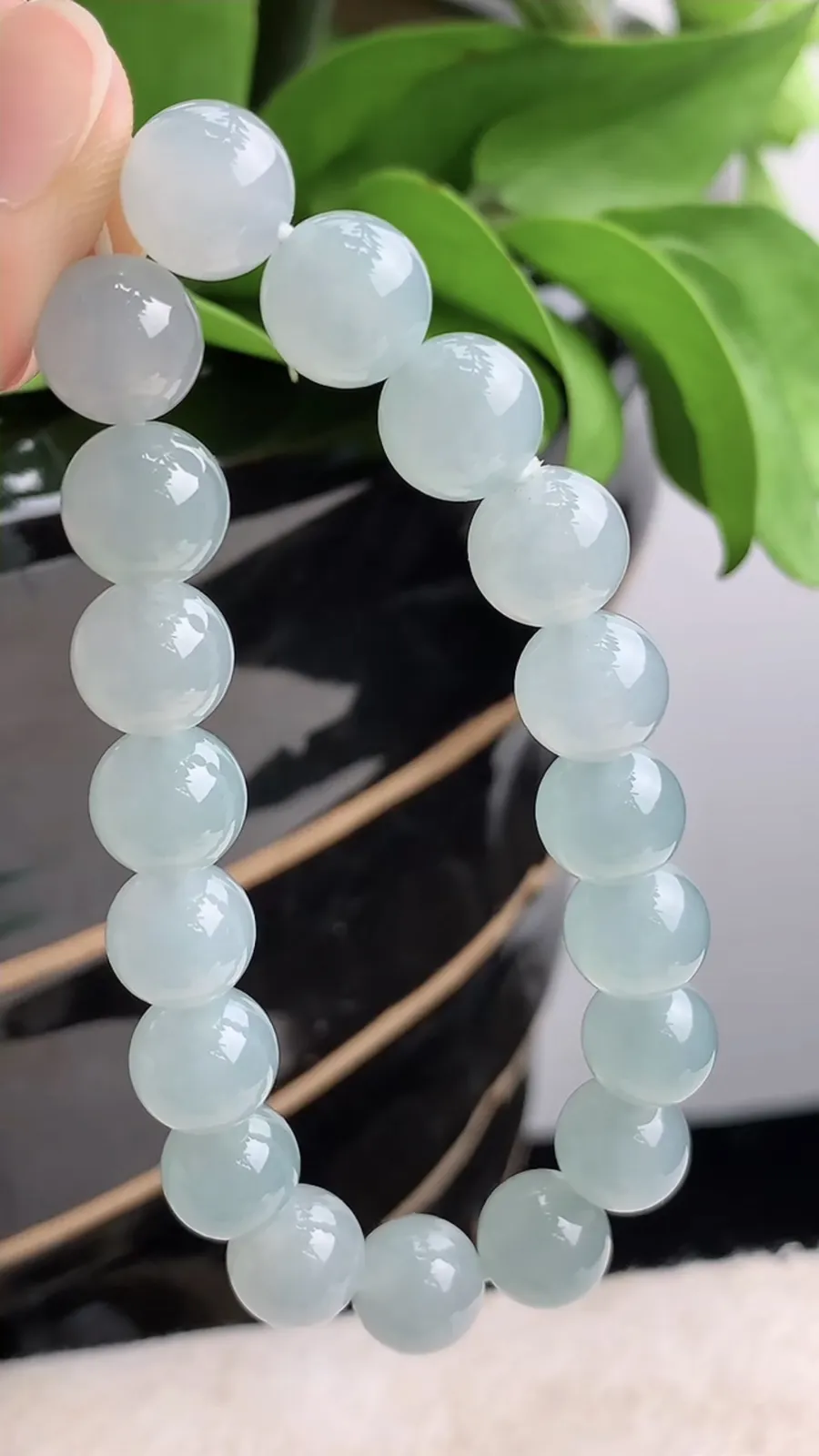 a货翡翠老坑冰种晴水圆珠佛珠手串19颗 尺寸9.6mm 重量37.86g 1215