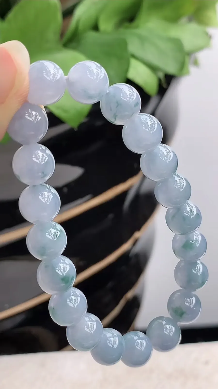 a货翡翠冰种紫罗兰飘花圆珠佛珠手串20大 尺寸9.6mm 重量31.03g 1217