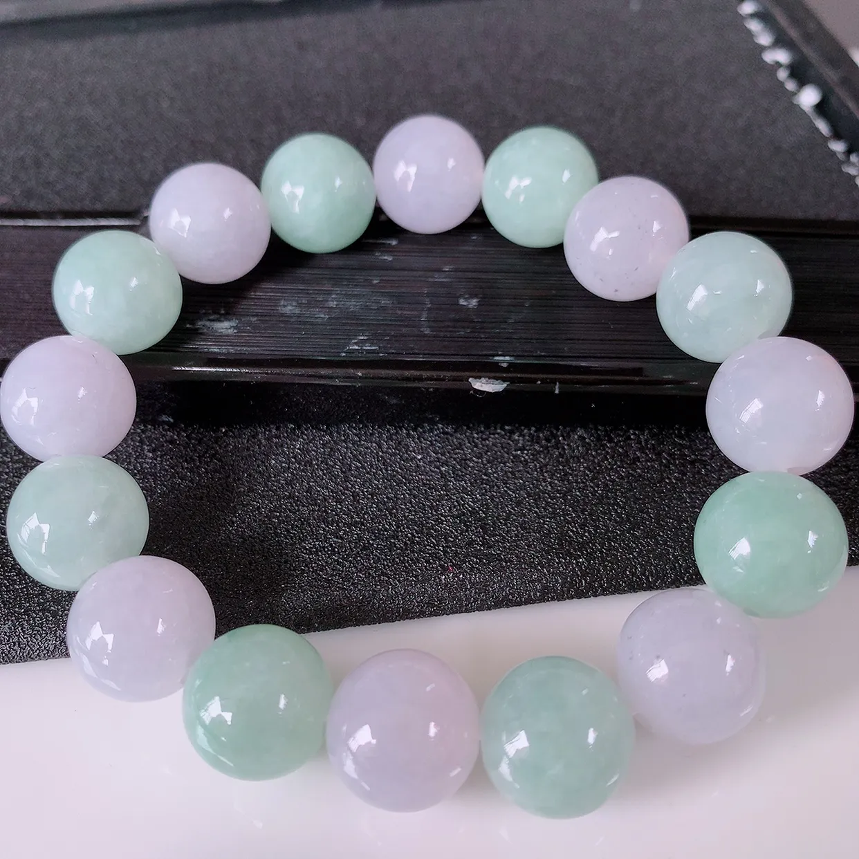 自然光实拍，大颗冰润紫罗兰、满绿翡翠手串手链，种老水足，冰清玉润  颜色漂亮  #46.18取一尺寸13.2