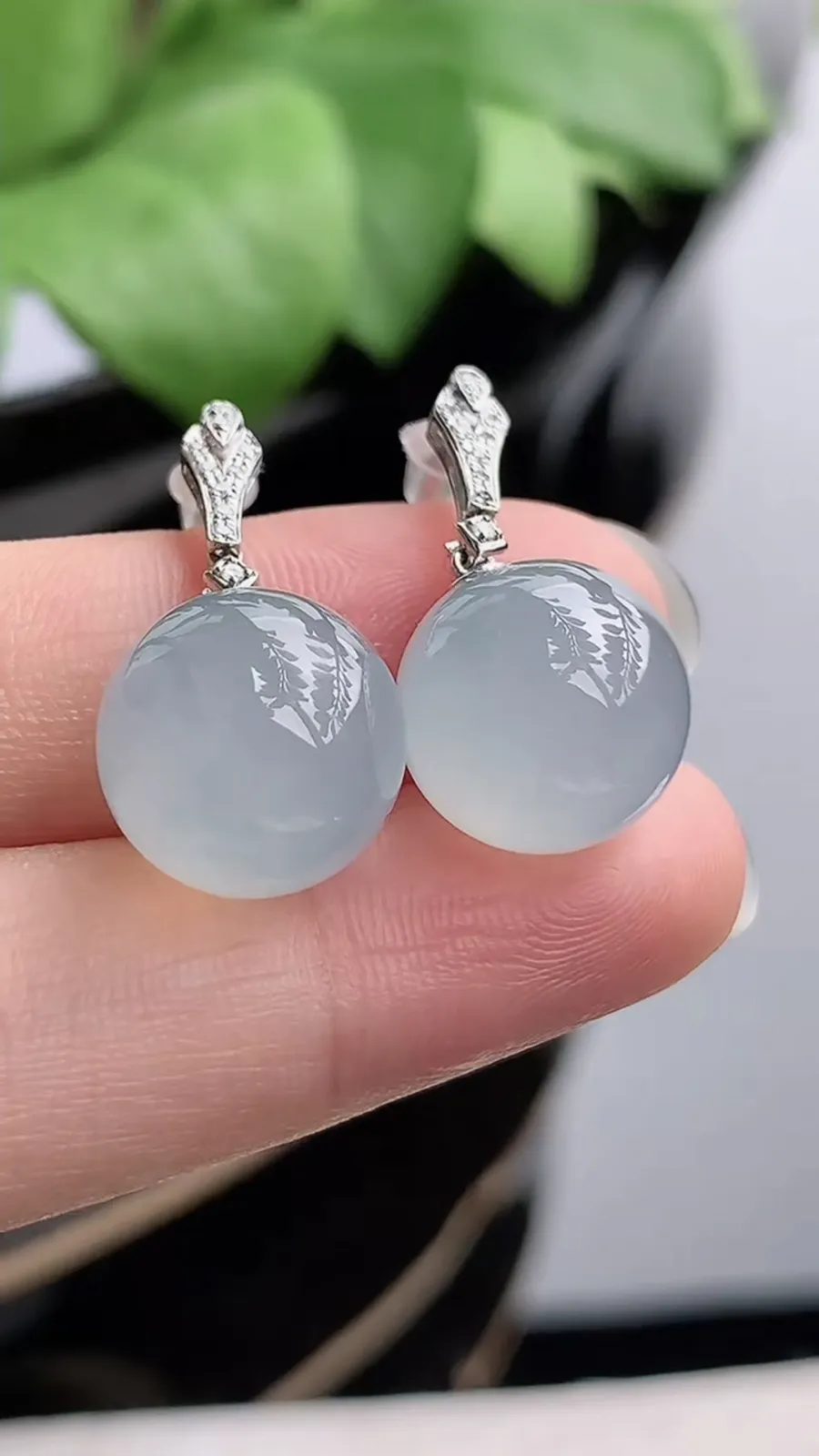 a货翡翠冰种18K金镶嵌晴水圆珠转运珠耳坠 尺寸12mm 重量7.66g 1216