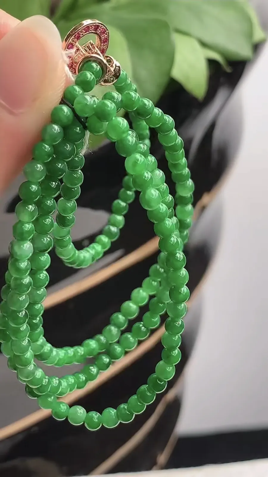 a货翡翠冰种满绿圆珠小米珠项链毛衣链 尺寸3.4mm 重量14.38g 1216