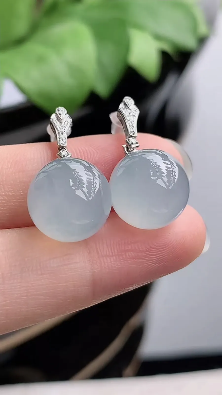 a货翡翠冰种18K金镶嵌晴水圆珠转运珠耳坠 尺寸12mm 重量7.66g 1216