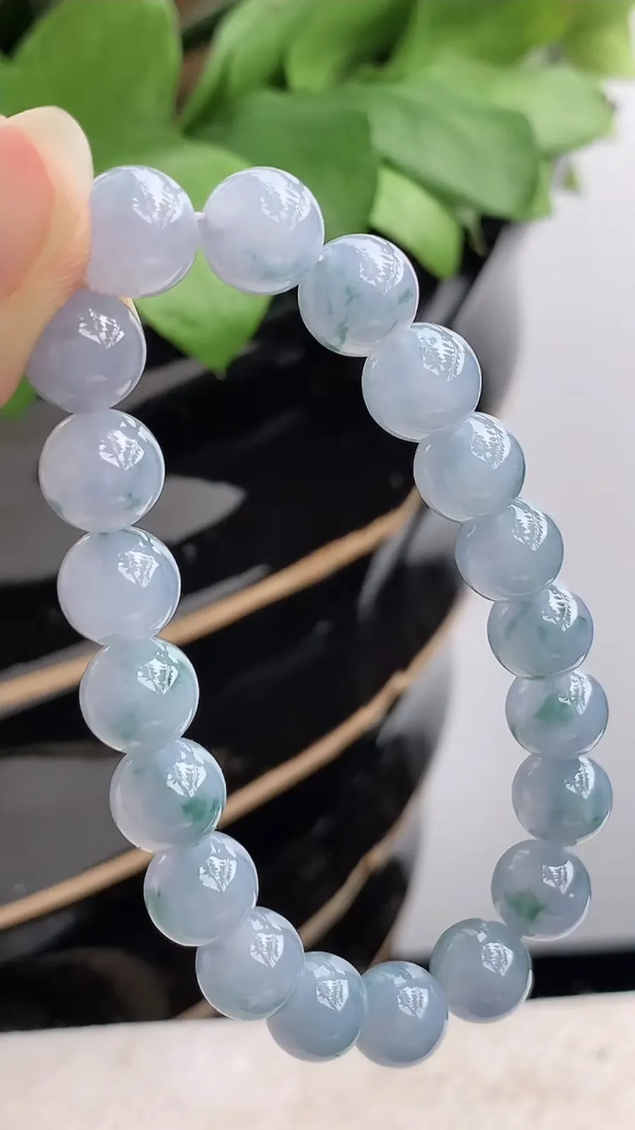 a货翡翠冰种紫罗兰飘花圆珠佛珠手串20大 尺寸9.6mm 重量31.03g 1217