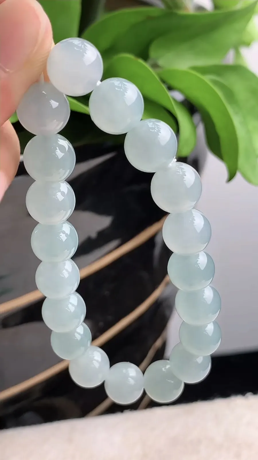 a货翡翠老坑冰种晴水圆珠佛珠手串19颗 尺寸9.6mm 重量37.86g 1215