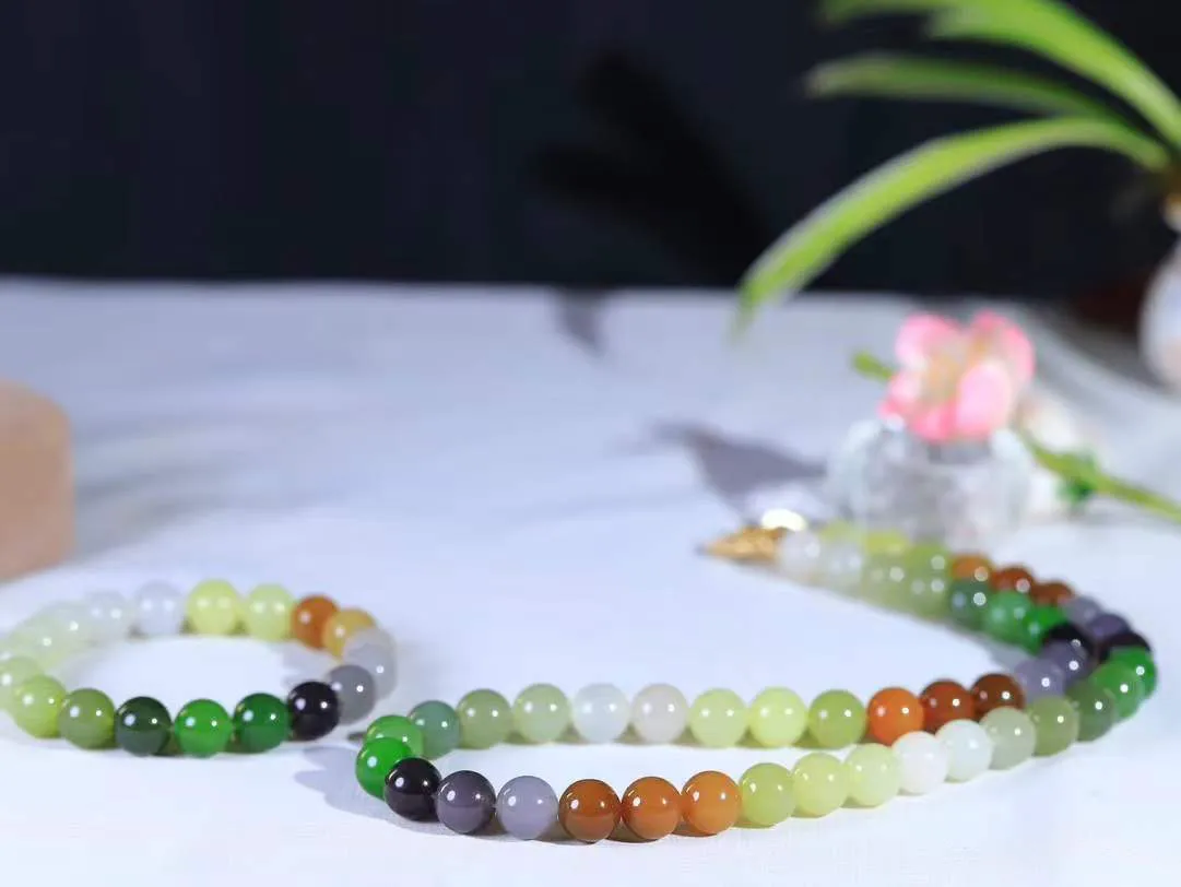 一套【珠圆玉润.套装】

精品和田玉多宝珠圆玉润项链 手串玉质细腻油润 饱满光滑 质朴无华，悠远简