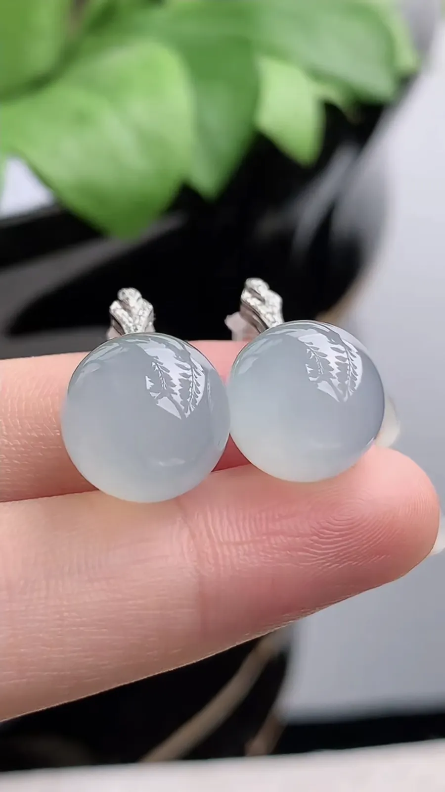 a货翡翠冰种18K金镶嵌晴水圆珠转运珠耳坠 尺寸12mm 重量7.66g 1216