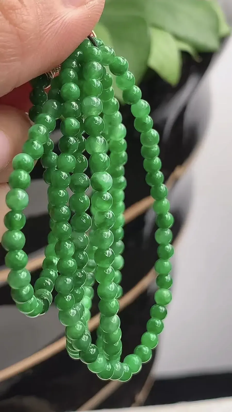 a货翡翠冰种满绿圆珠小米珠项链毛衣链 尺寸3.4mm 重量14.38g 1216