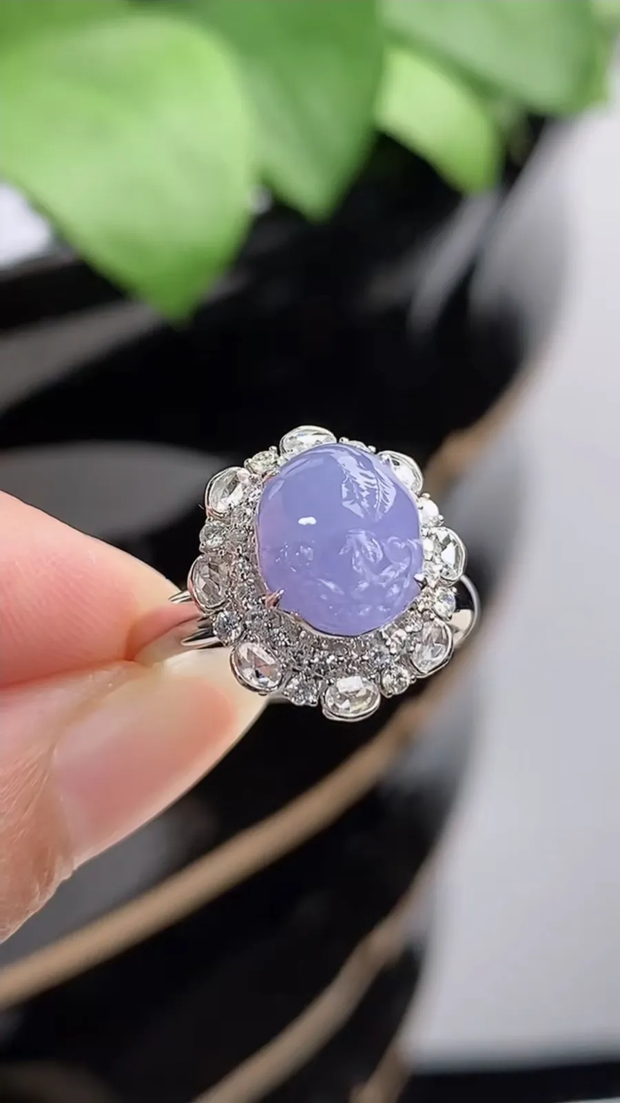 a货翡翠冰种18K金伴钻镶嵌紫罗兰招财金蟾戒指 圈口17裸石尺寸9×7.6mm 重量3.93g 1217