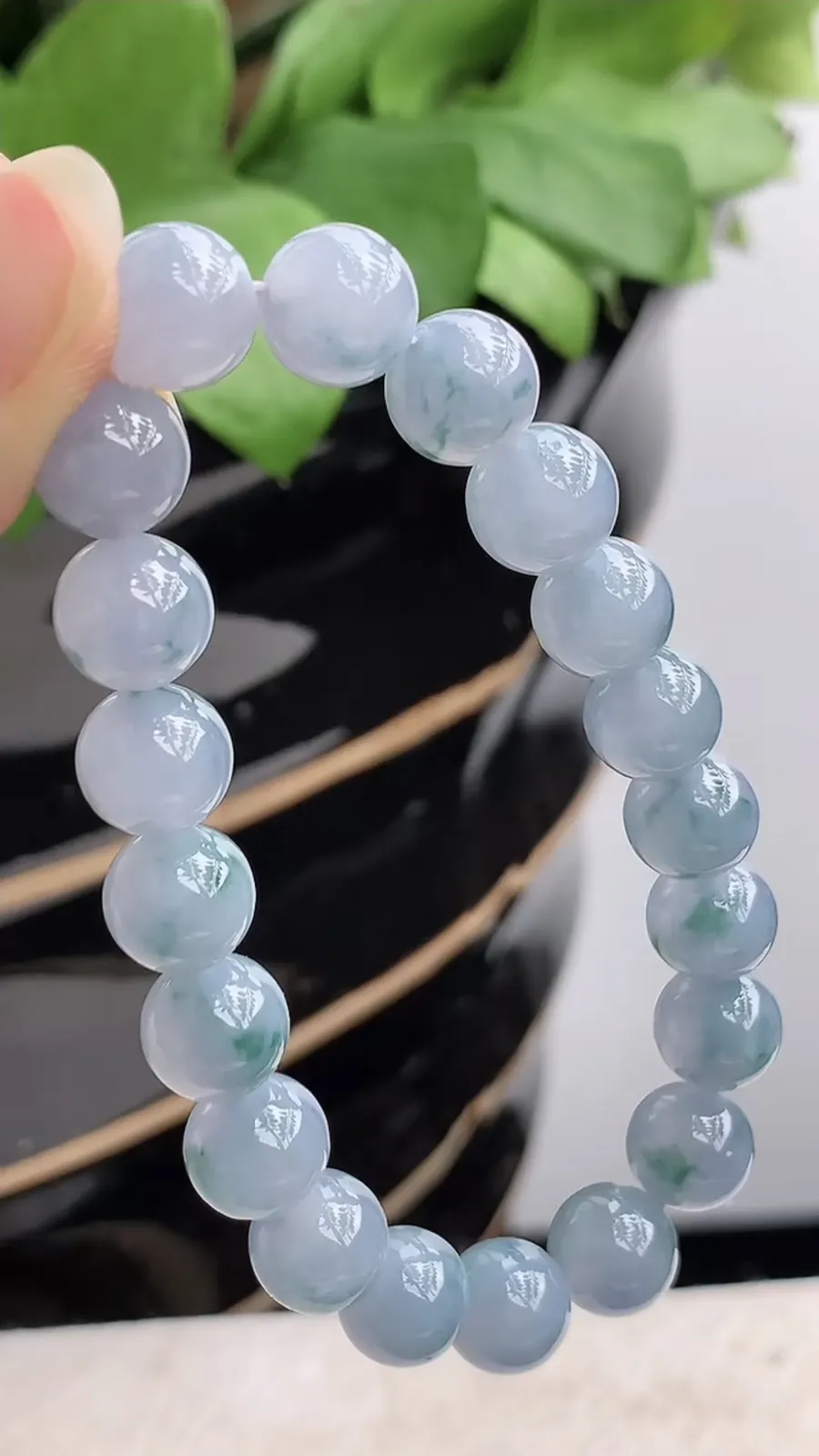 a货翡翠冰种紫罗兰飘花圆珠佛珠手串20大 尺寸9.6mm 重量31.03g 1217