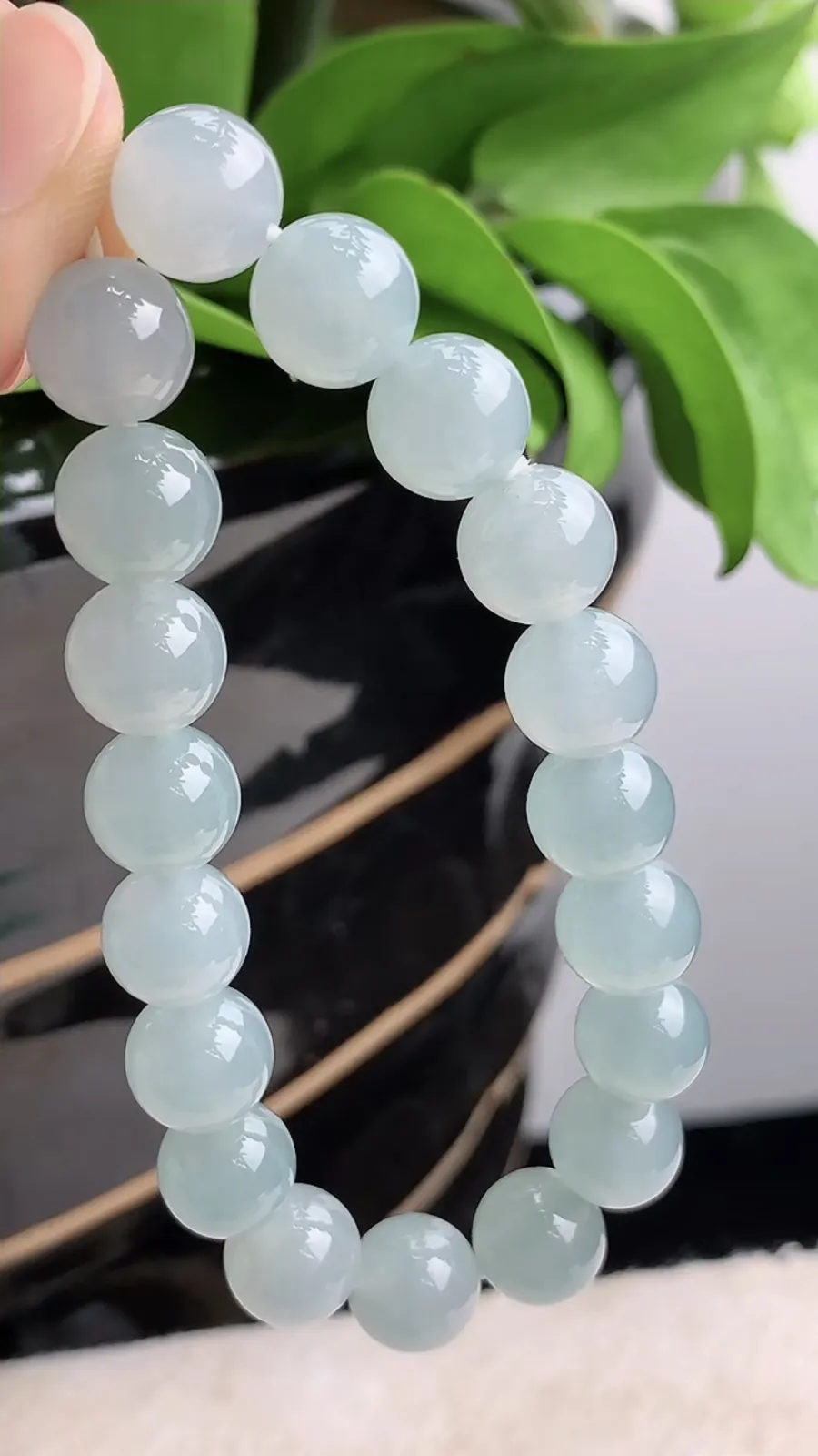 a货翡翠老坑冰种晴水圆珠佛珠手串19颗 尺寸9.6mm 重量37.86g 1215