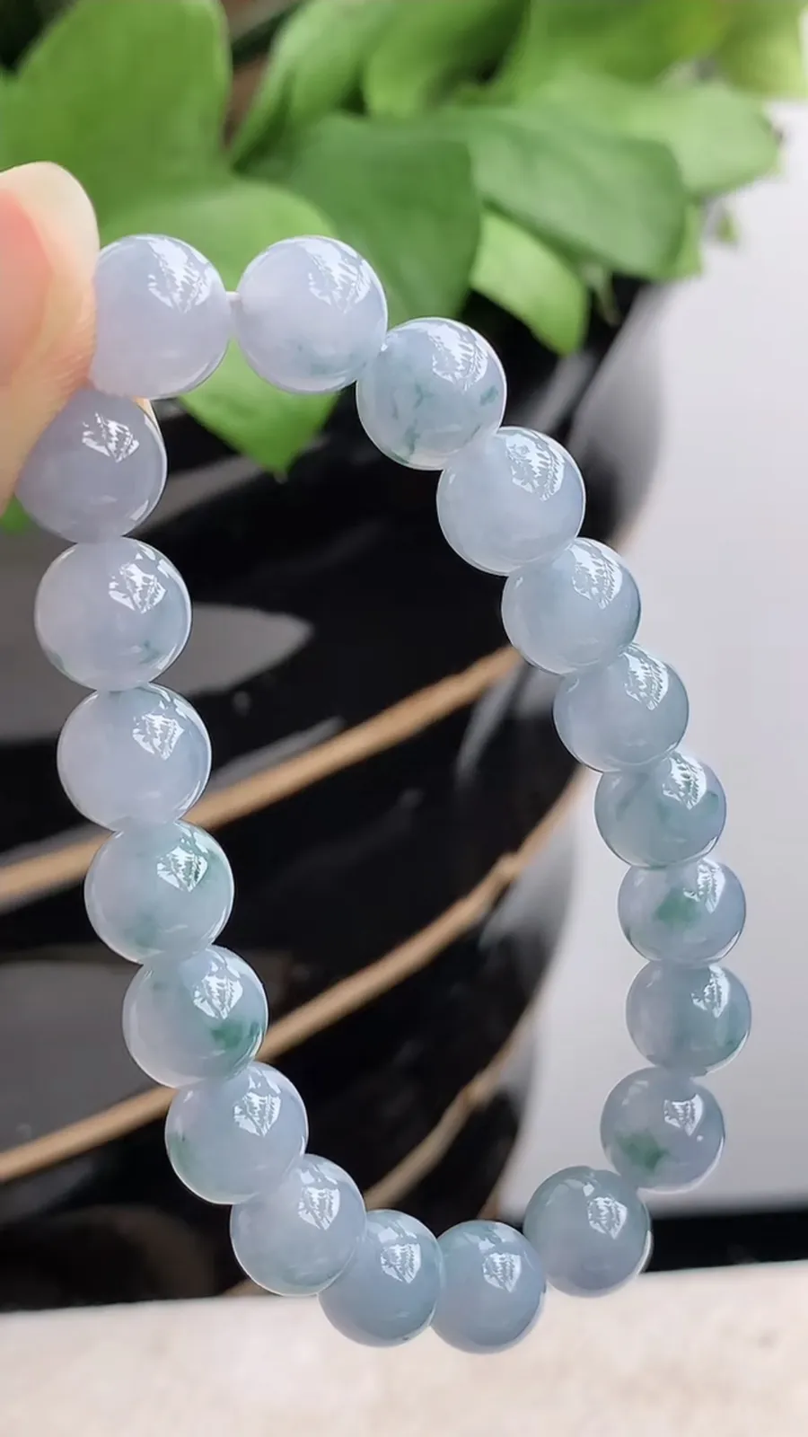 a货翡翠冰种紫罗兰飘花圆珠佛珠手串20大 尺寸9.6mm 重量31.03g 1217