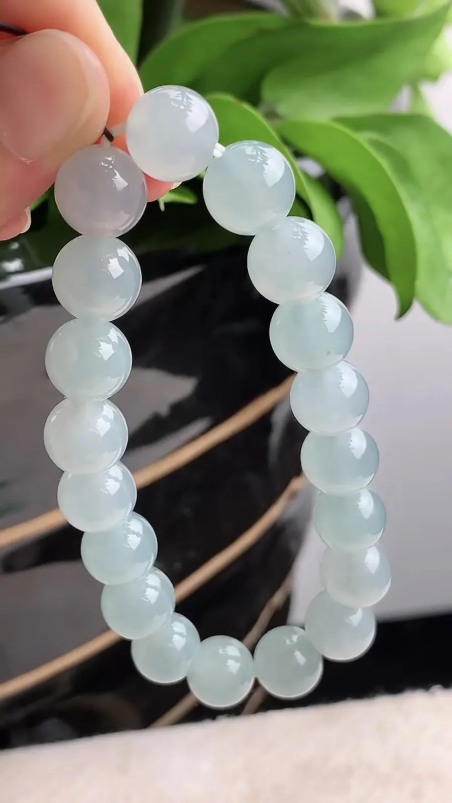 a货翡翠老坑冰种晴水圆珠佛珠手串19颗 尺寸9.6mm 重量37.86g 1215