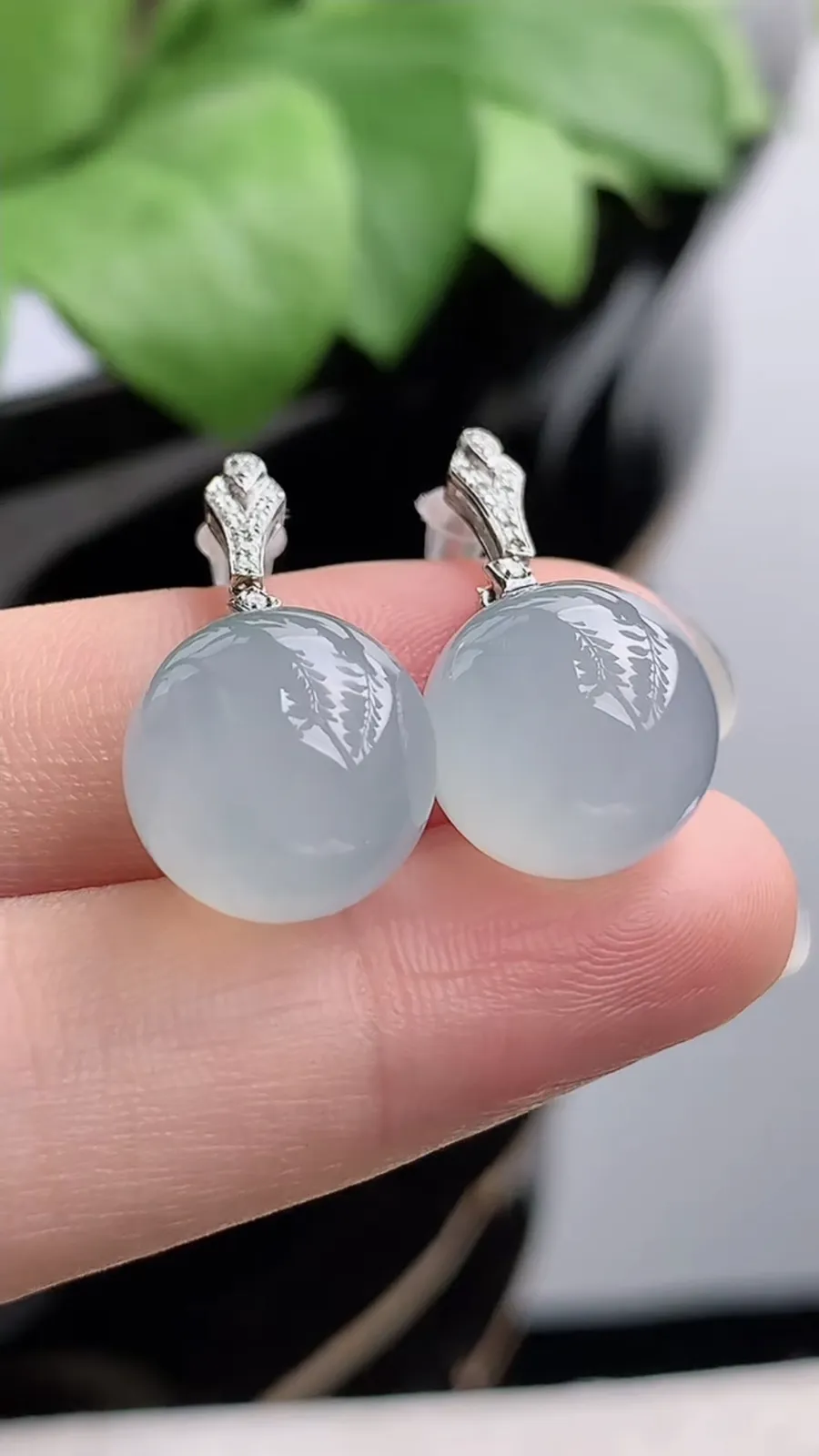 a货翡翠冰种18K金镶嵌晴水圆珠转运珠耳坠 尺寸12mm 重量7.66g 1216