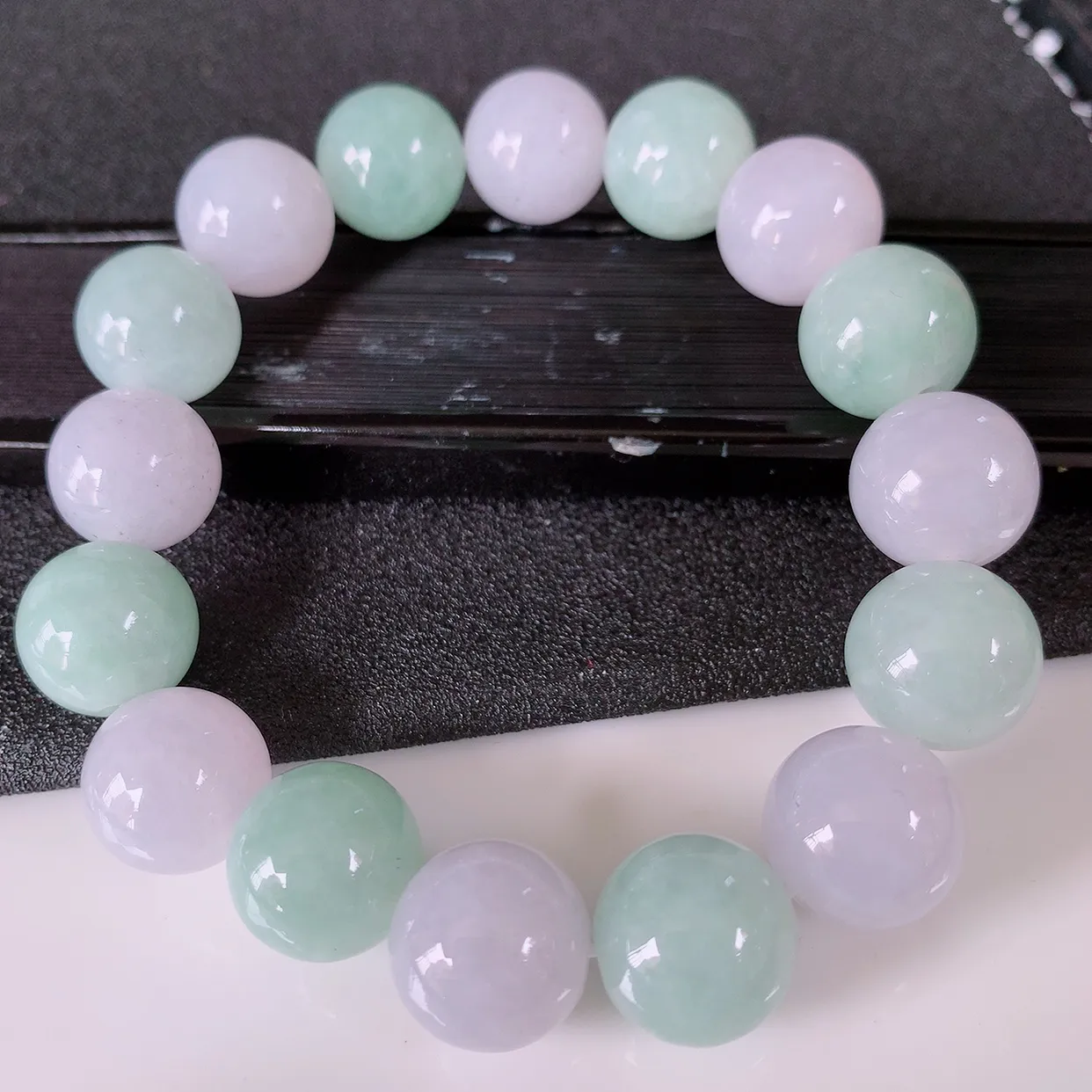 自然光实拍，大颗冰润紫罗兰、满绿翡翠手串手链，种老水足，冰清玉润  颜色漂亮  #46.18取一尺寸