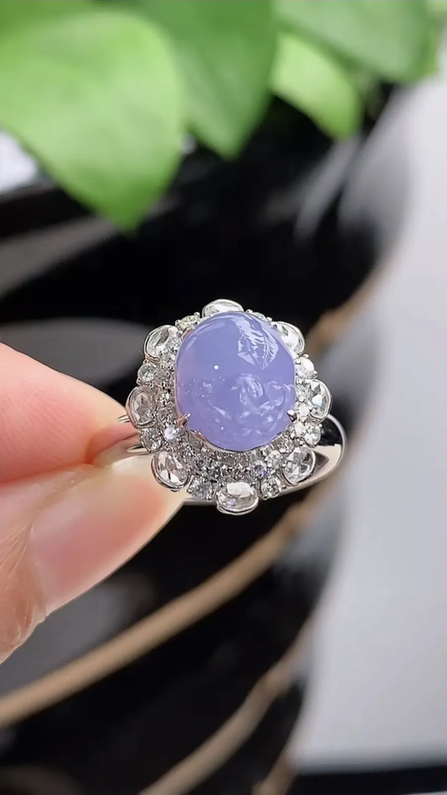 a货翡翠冰种18K金伴钻镶嵌紫罗兰招财金蟾戒指 圈口17裸石尺寸9×7.6mm 重量3.93g 12