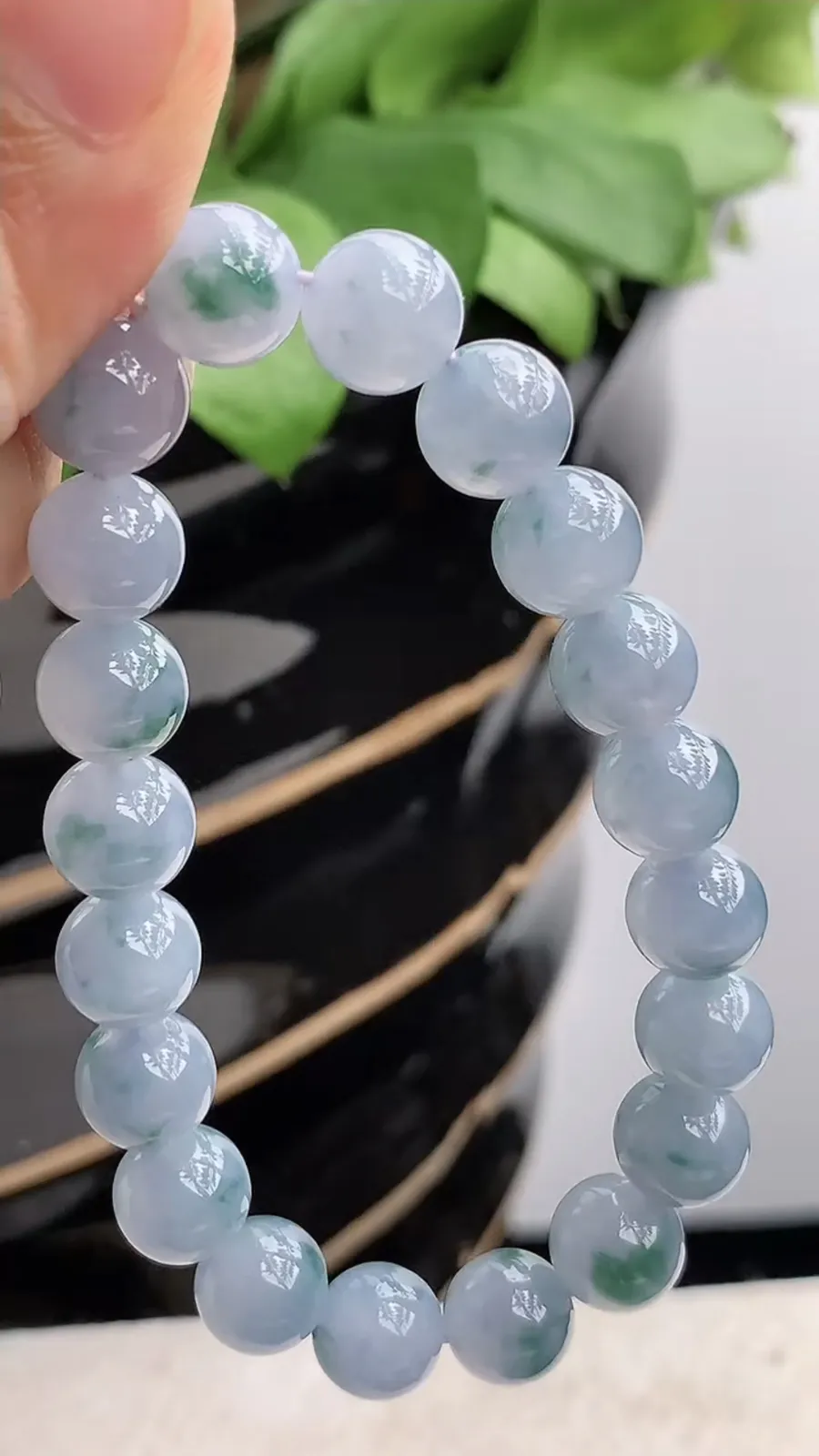 a货翡翠冰种紫罗兰飘花圆珠佛珠手串20大 尺寸9.6mm 重量31.03g 1217