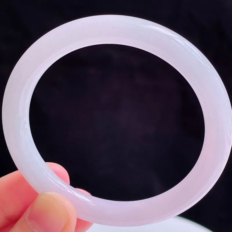 55圈有种有色天然翡翠A货淡紫玉手镯好种水春彩水润圆条手镯34.24g